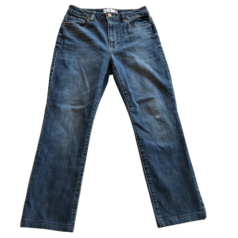Cabi Higher Straight Jeans Womens Size 6 Blue Medium Wash Distressed Denim